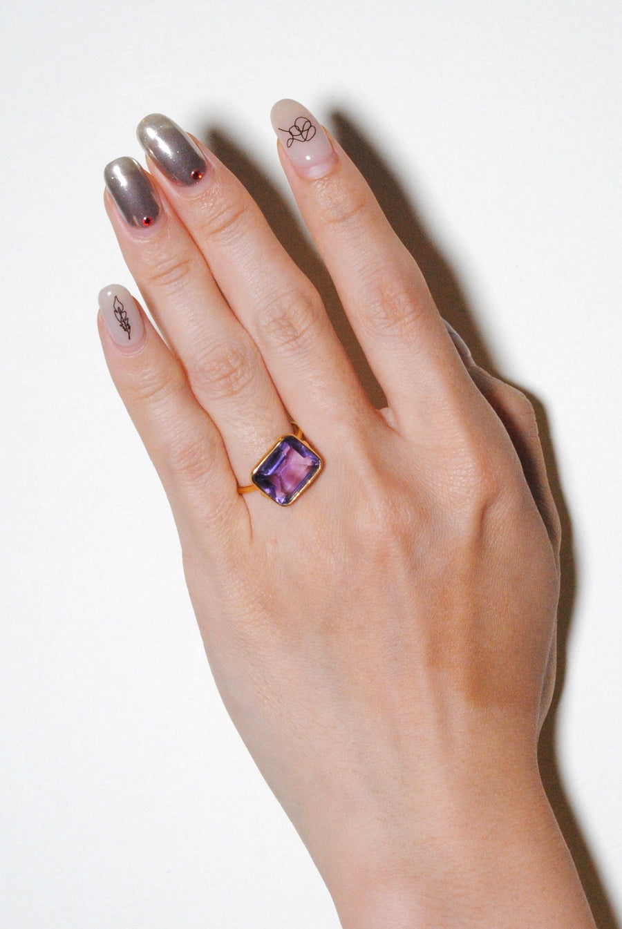 [EXCLUXIVE] (Deep Pink Amethyst/Gold) Octagon Tile Ring