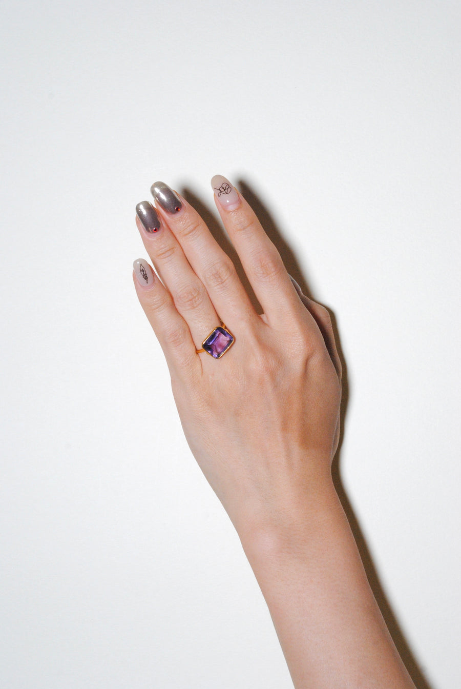[EXCLUXIVE] (Deep Pink Amethyst/Gold) Octagon Tile Ring