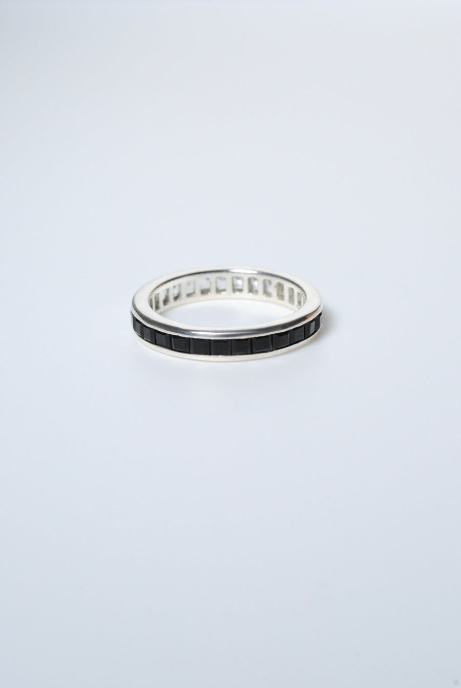 (Black Onyx &amp; White Topaz/Silver) Bi-Color 3-Way Square Eternity Ring