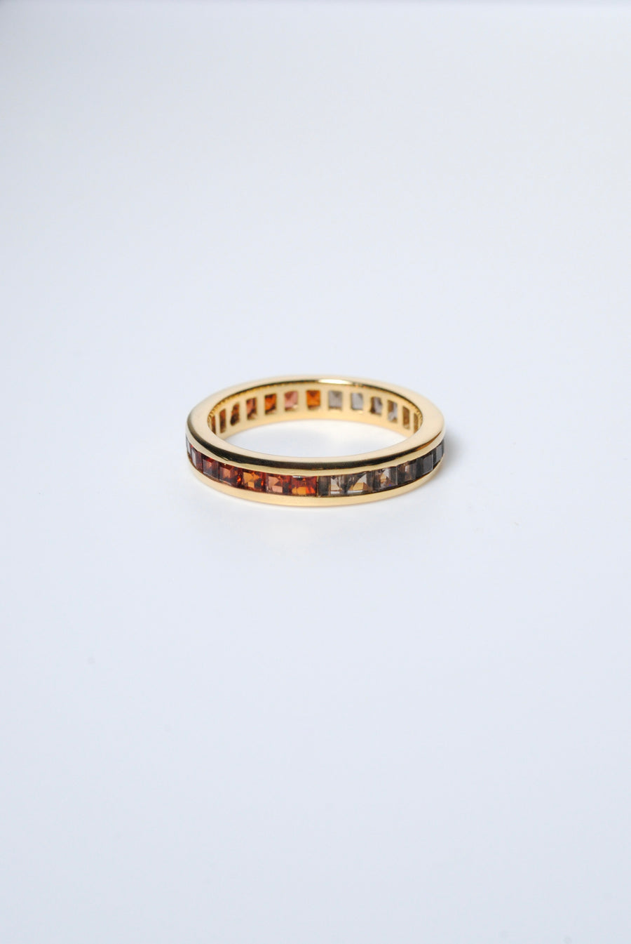 (Garnet &amp; Smoky Quartz/Gold) Bi-Color 3-Way Square Eternity Ring