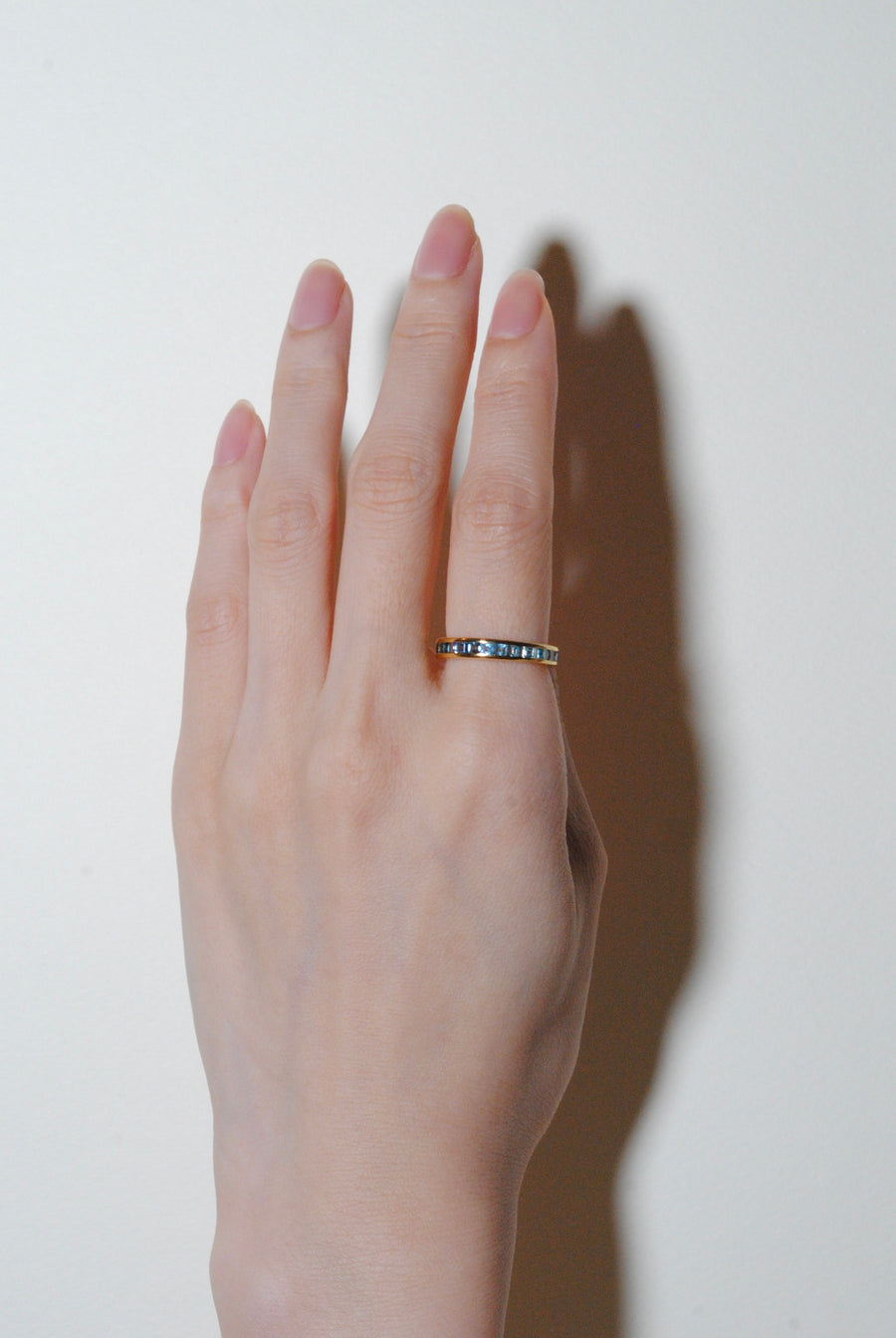 (Blue Topaz &amp; London Blue Topaz/Gold) Bi-Color 3-Way Square Eternity Ring