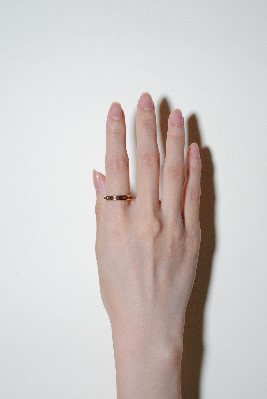 (Garnet &amp; Smoky Quartz/Gold) Bi-Color 3-Way Square Eternity Ring