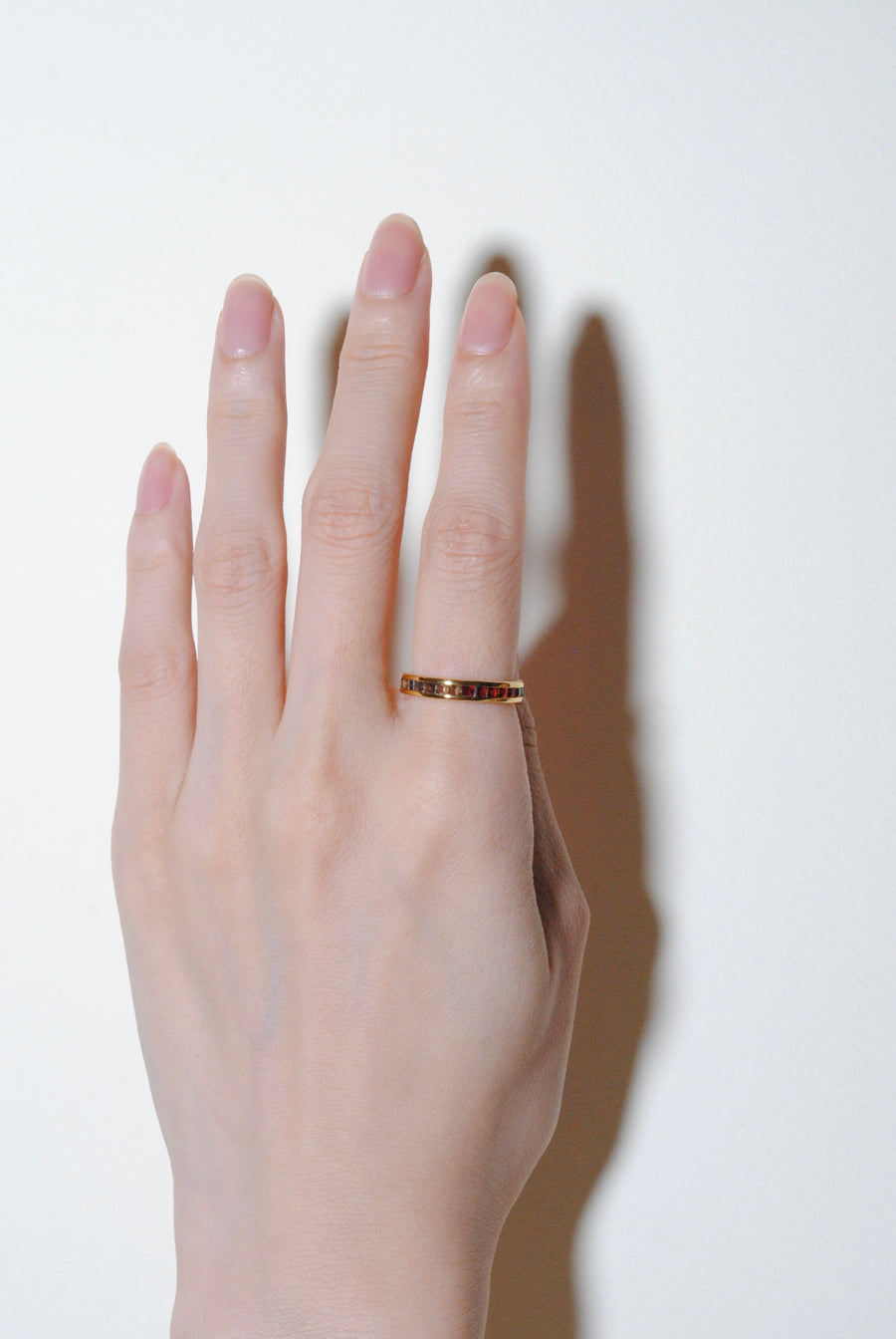 (Garnet &amp; Smoky Quartz/Gold) Bi-Color 3-Way Square Eternity Ring