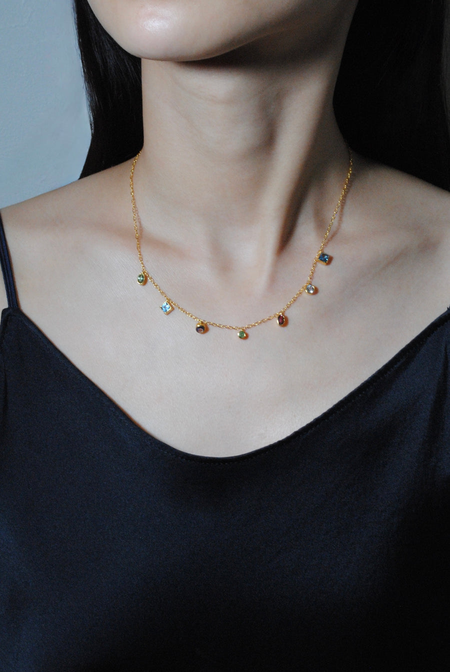 (エメラルド&グリーントルマリン&スイスブルートパーズ/gold) multi candy  necklace