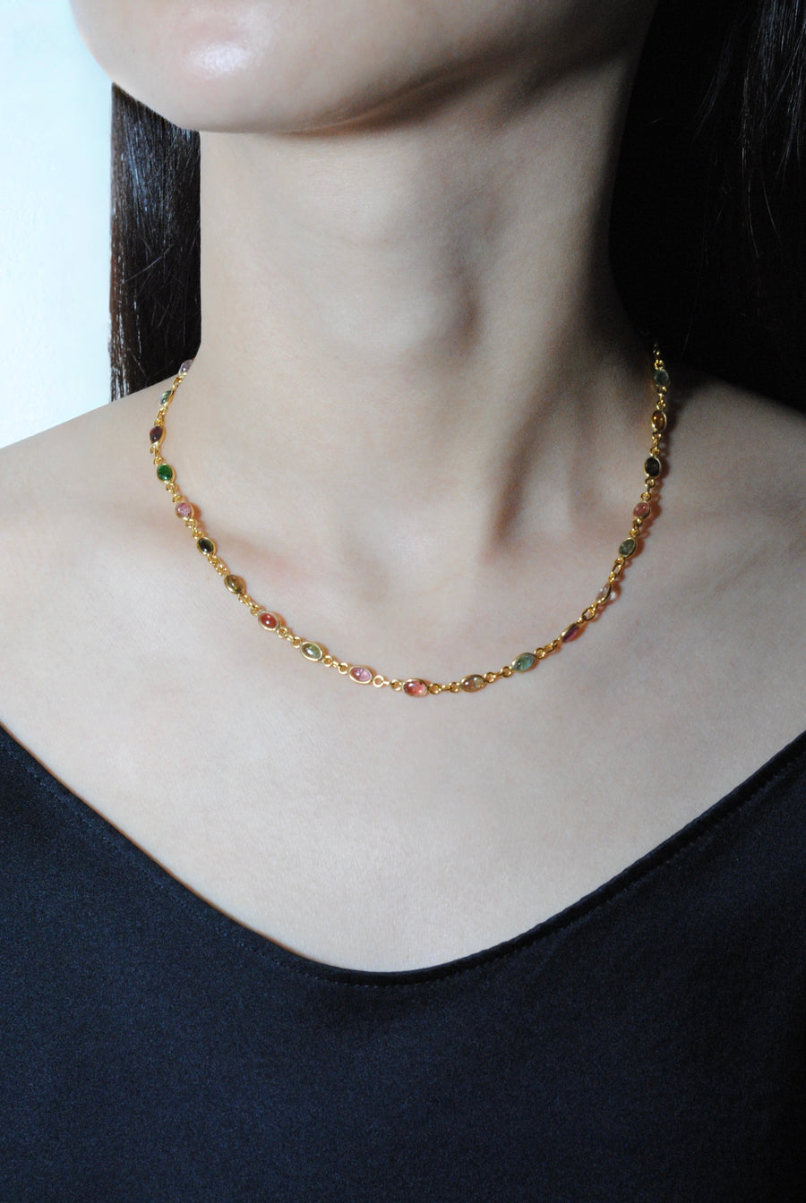 (マルチトルマリン/gold) oval horizon CAB eternity necklace