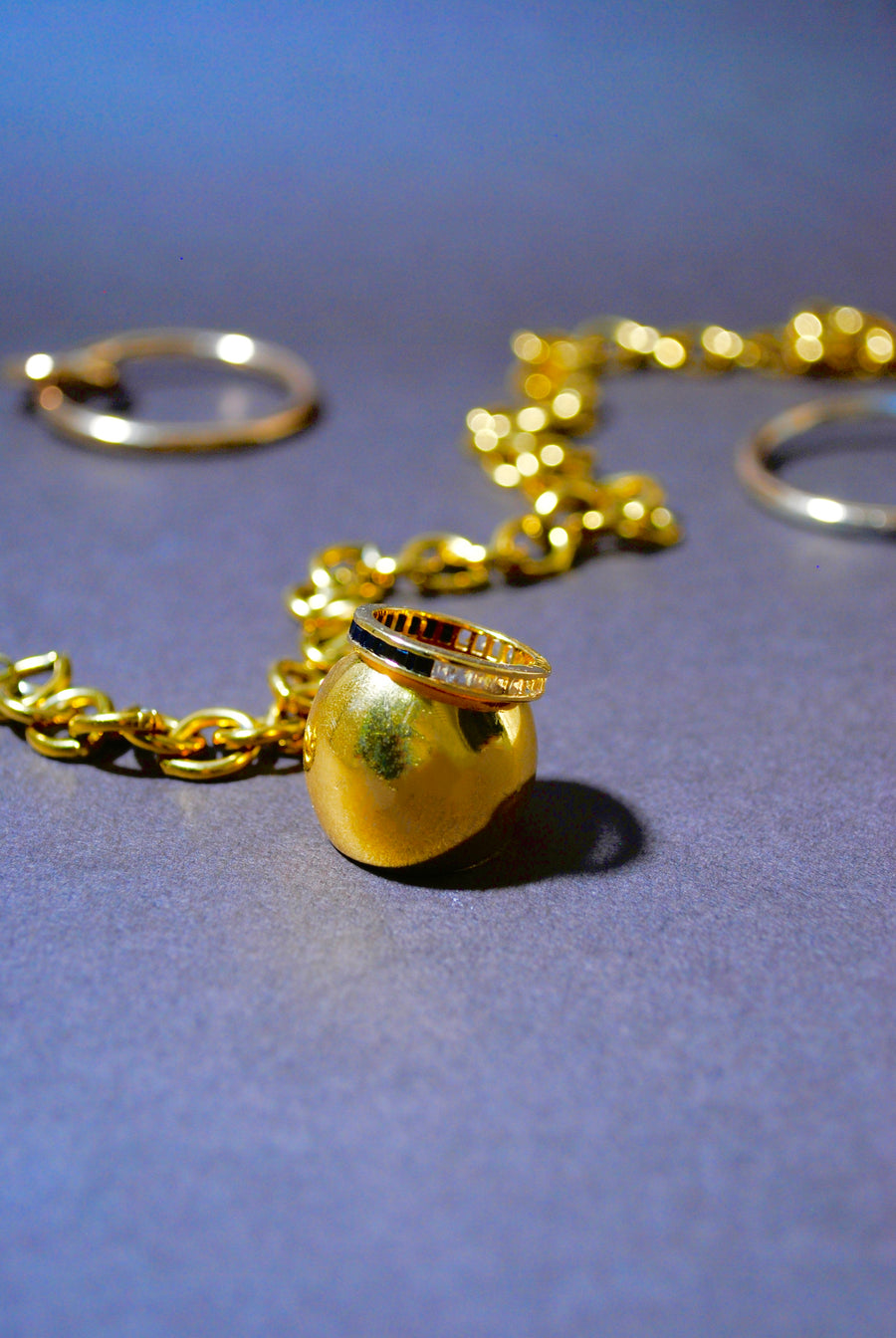 (ブラックオニキス&ホワイトトパーズ/GOLD)bi-color 3way square eternity ring