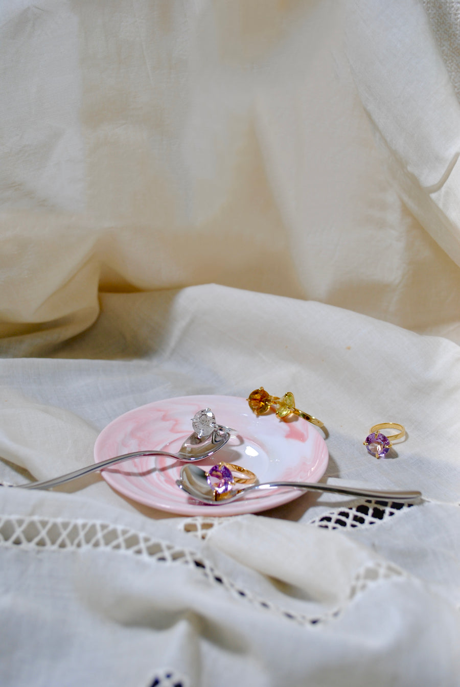 (ピンクアメジスト/gold) kitty nails ring