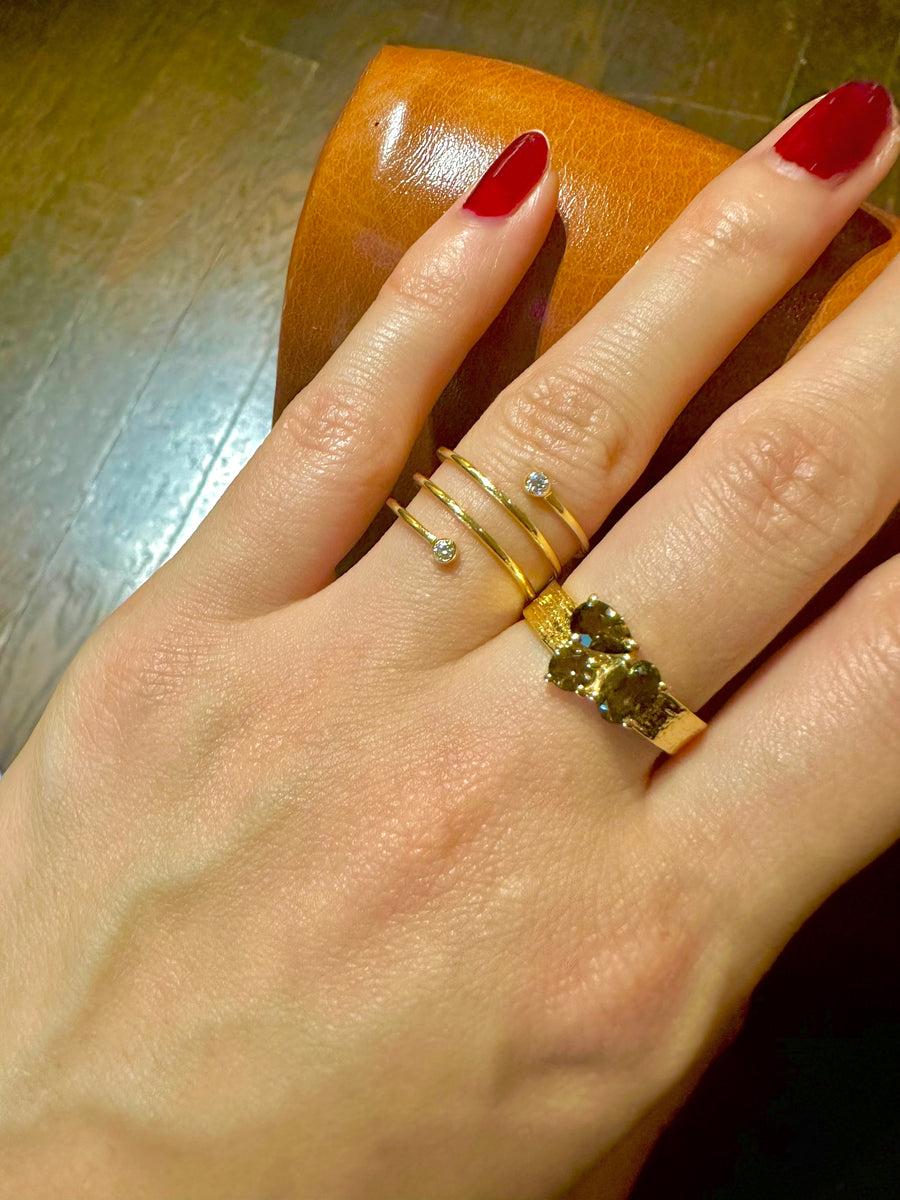 (スモーキークオーツ/gold) trio phool ring