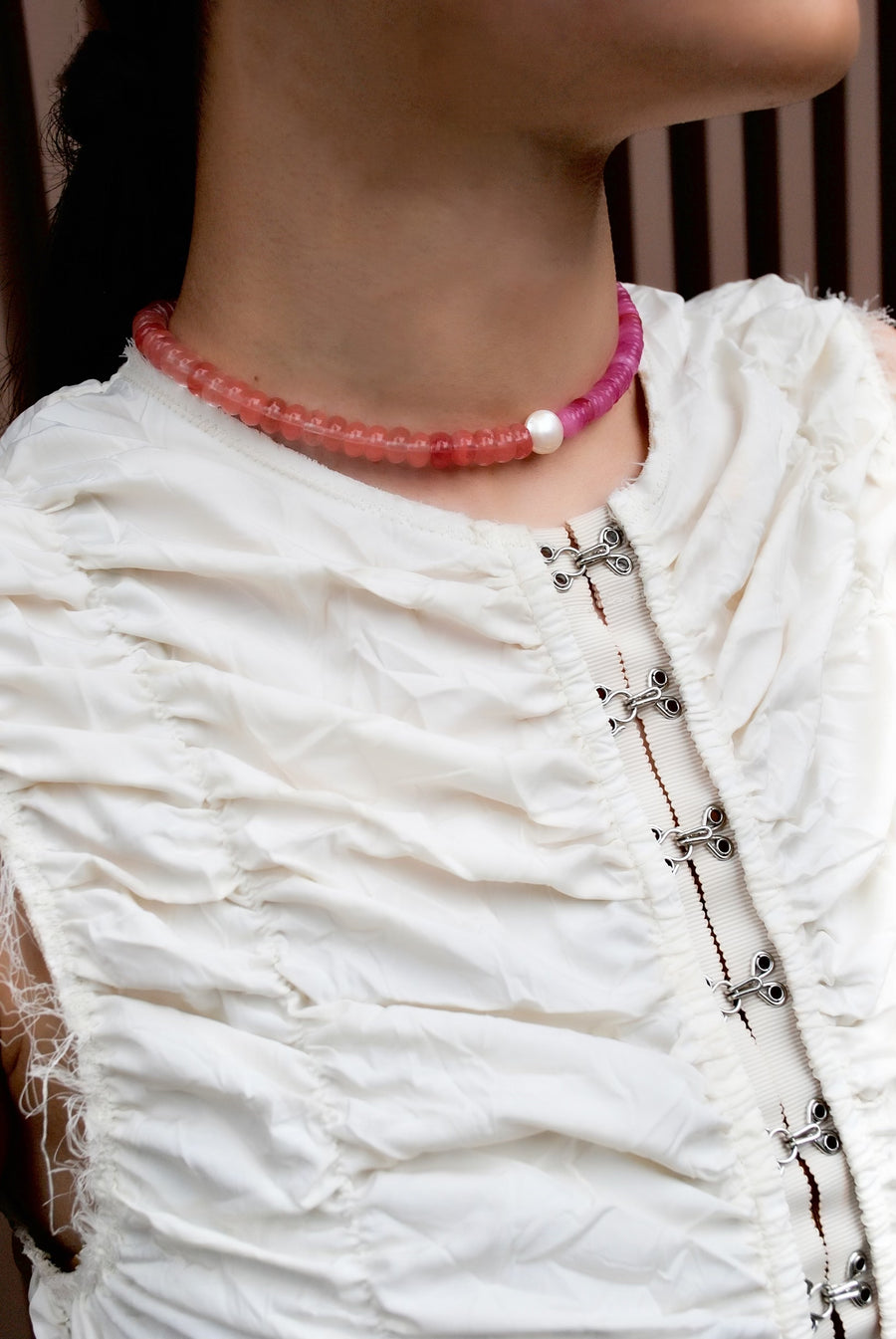 (Pink Quartz/Strawberry Quartz) 2-way Playful Rosary Necklace #001