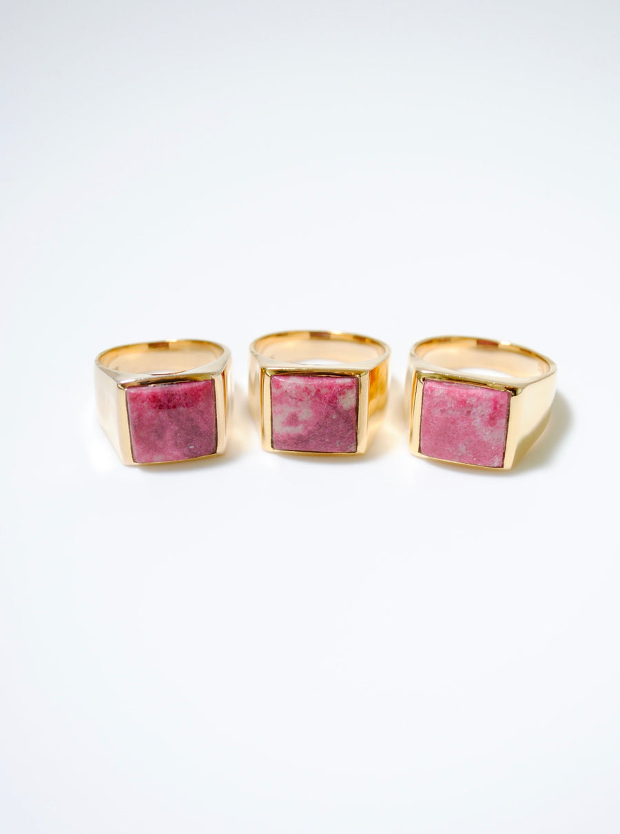 (Thulite/gold) unisex block ring