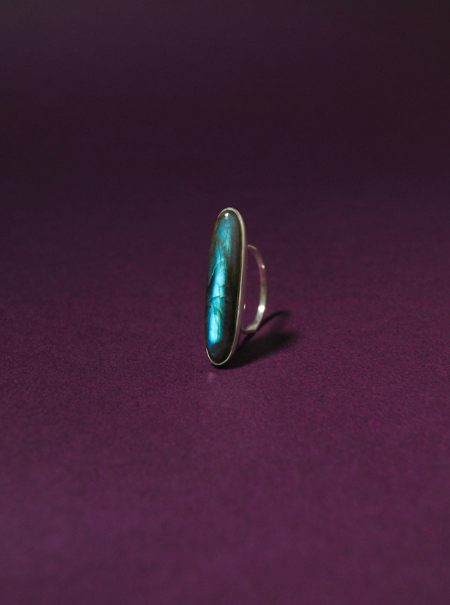 (Labradorite/silver) volume baguette ring