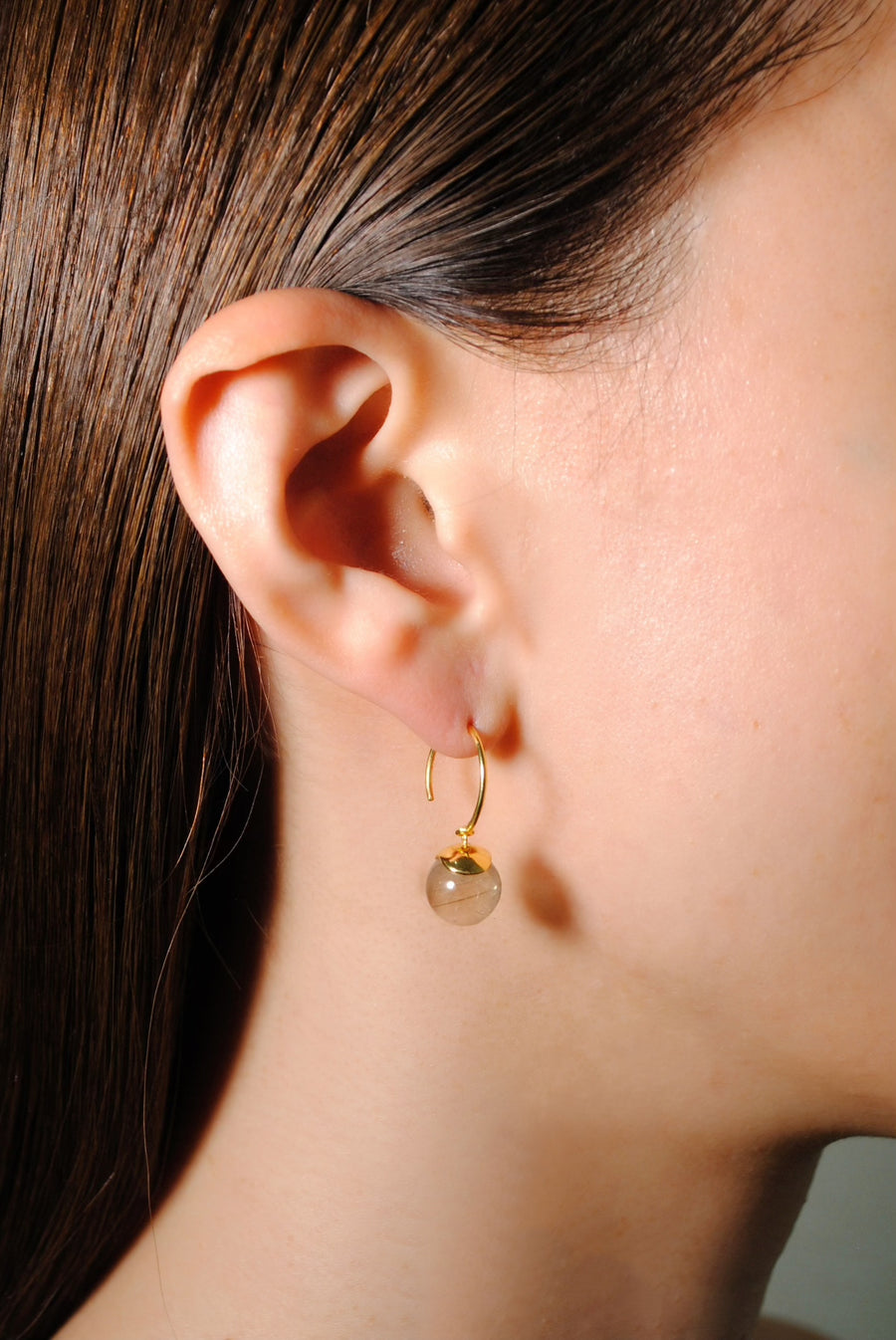 (Golden rutilated quartz/gold) acorn pierced earring