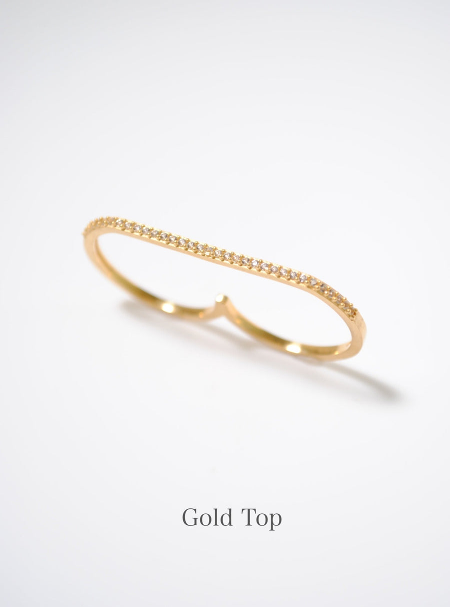 (White Topaz) straight bar double finger ring