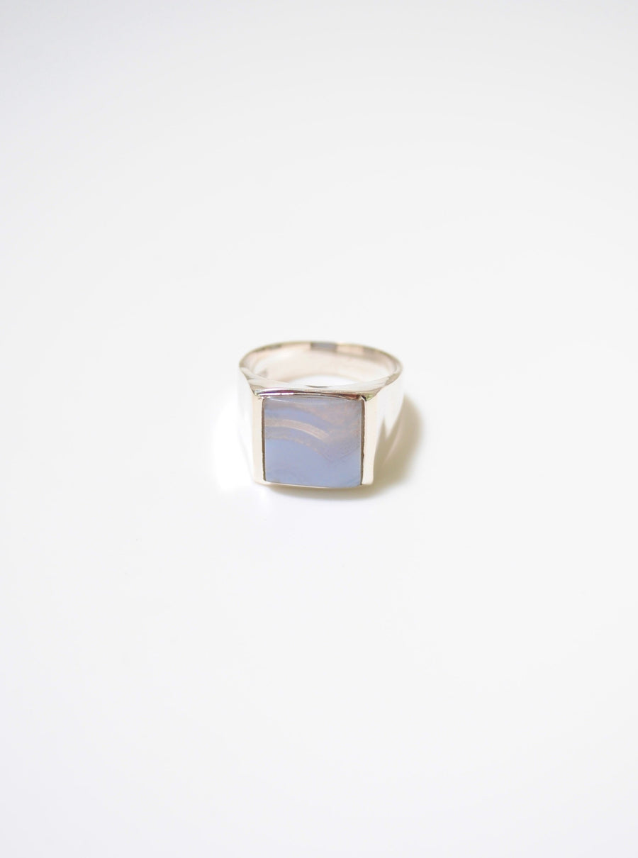 (Blue lace/silver) unisex block ring