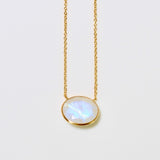 レインボームーンストーン(gold)：oval flower necklace