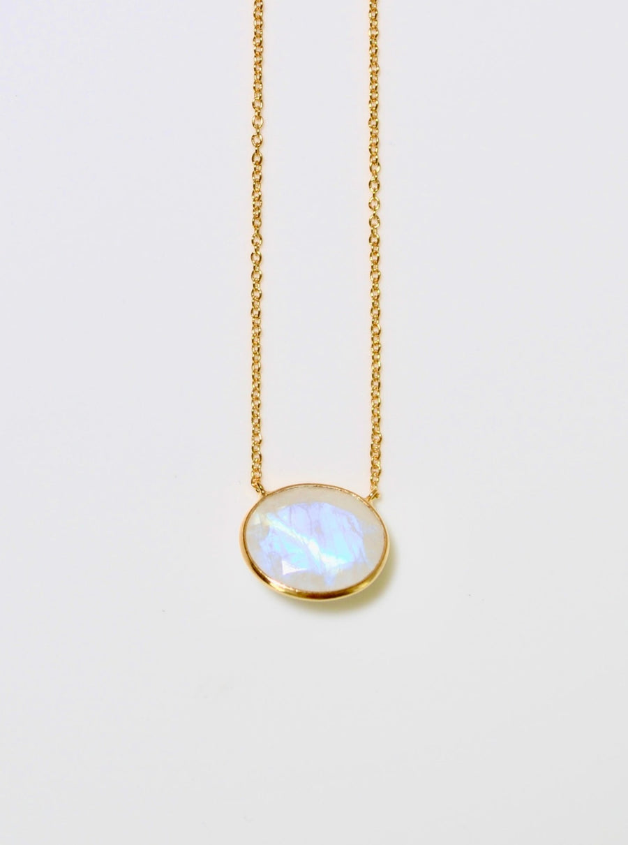 Rainbow Moonstone (gold): Oval Flower Necklace