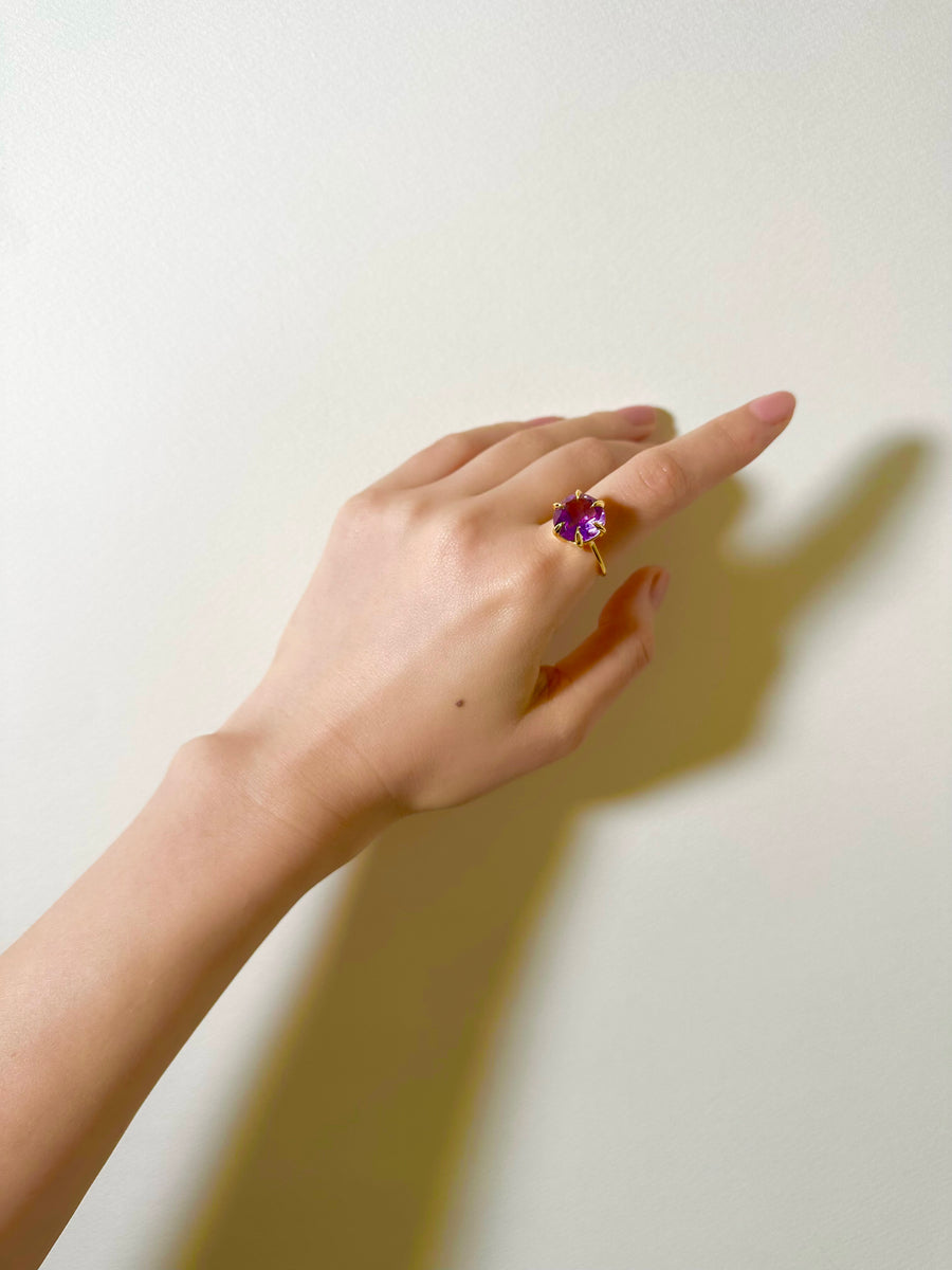 (Pink amethyst/gold) danger star inside ring