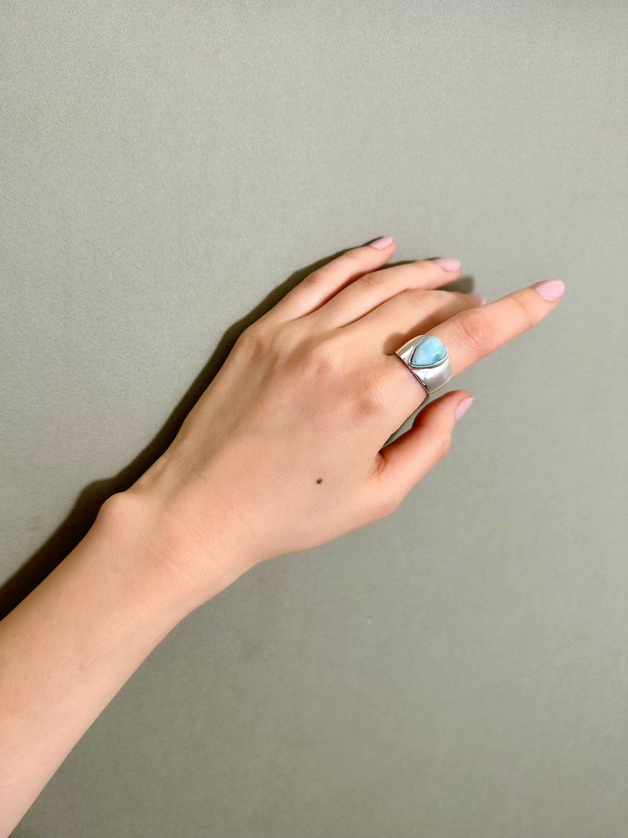(ラリマー/silver) long heart rough ring