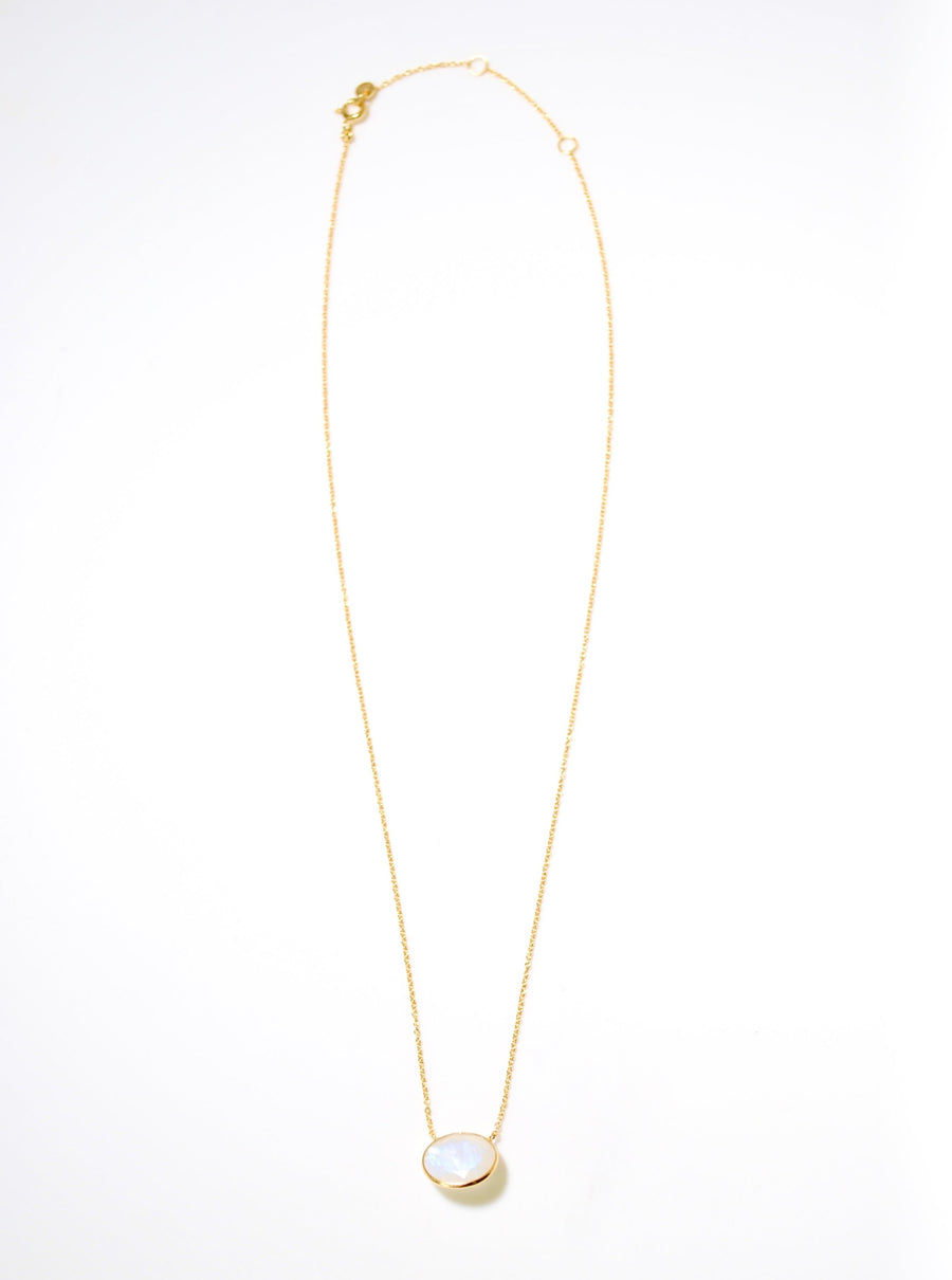 Rainbow Moonstone (gold): Oval Flower Necklace