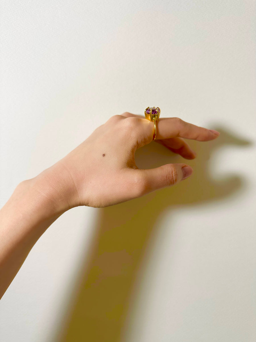 (Pink amethyst/gold) danger star inside ring