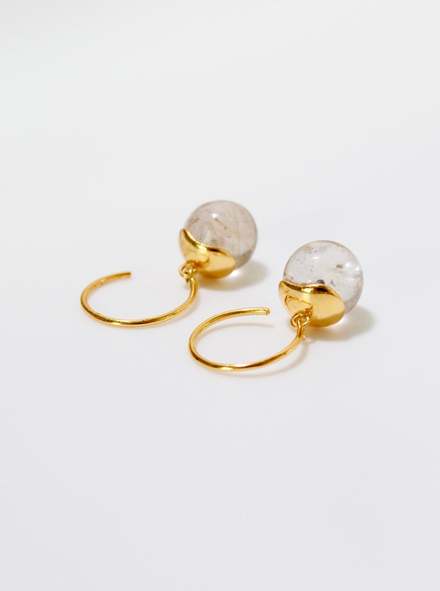 (Golden rutilated quartz/gold) acorn pierced earring