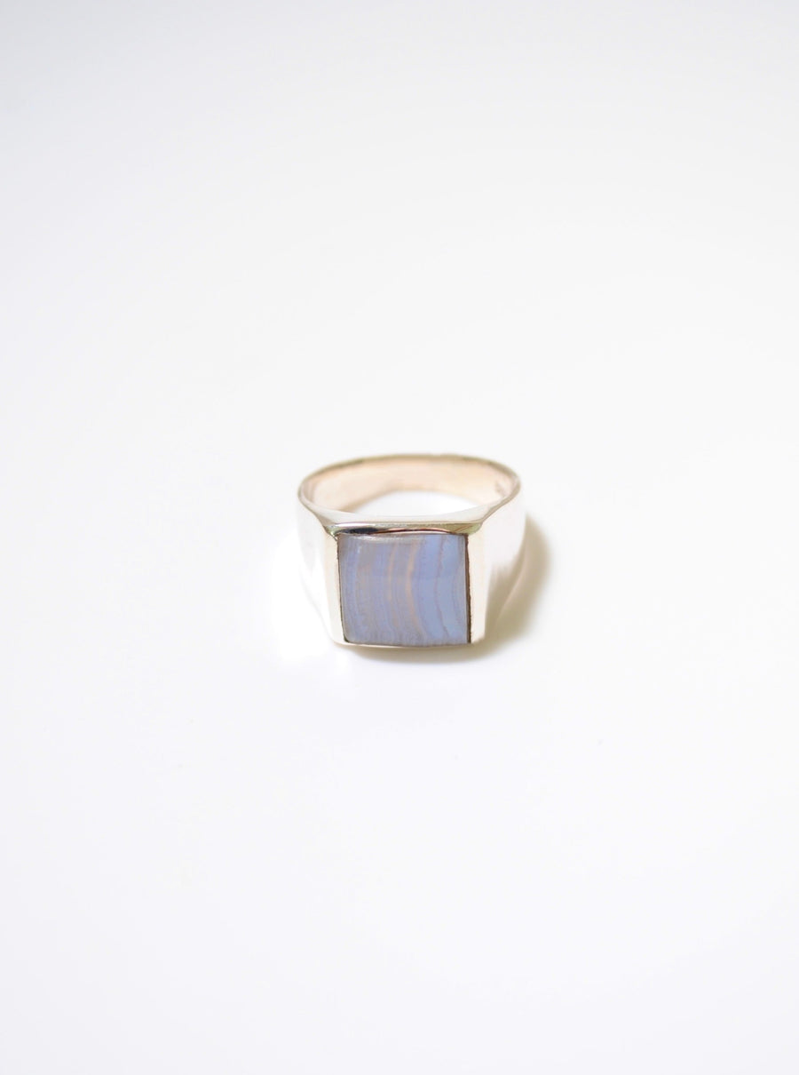(Blue lace/silver) unisex block ring