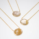 (ゴールデンルチルクオーツ/gold) oval flower CAB  necklace