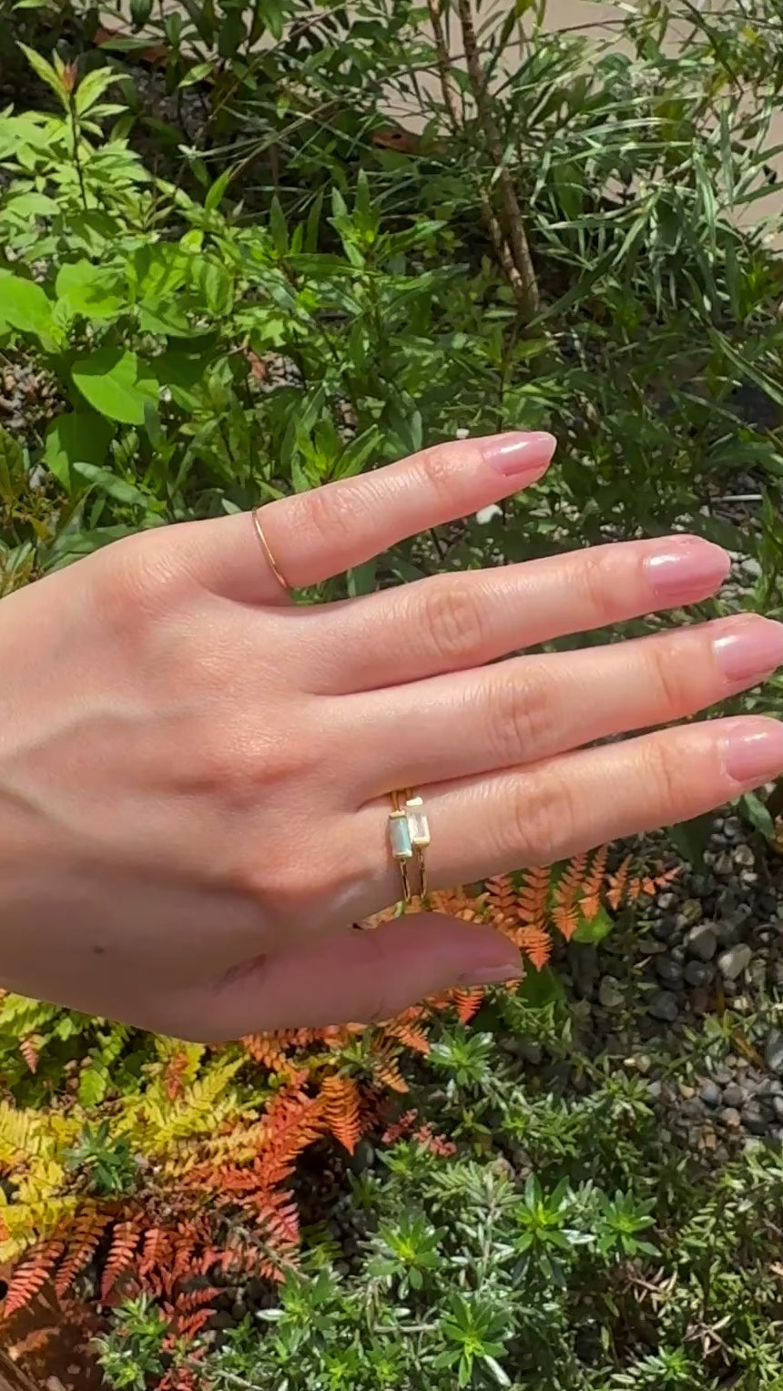 (レインボームーンストーン/gold) mini rect boad ring