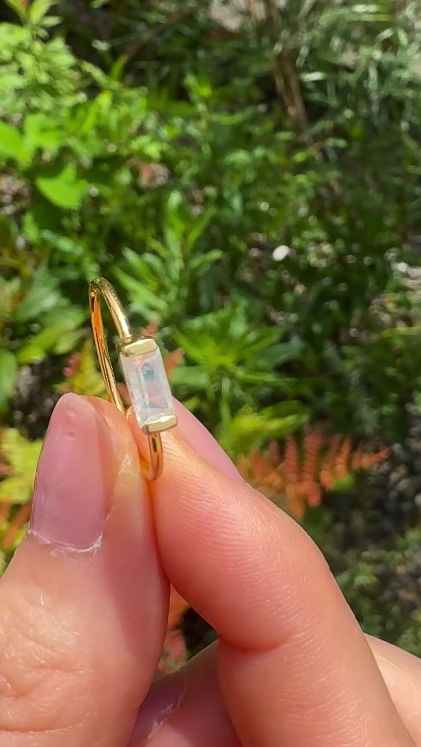 (レインボームーンストーン/gold) mini rect boad ring