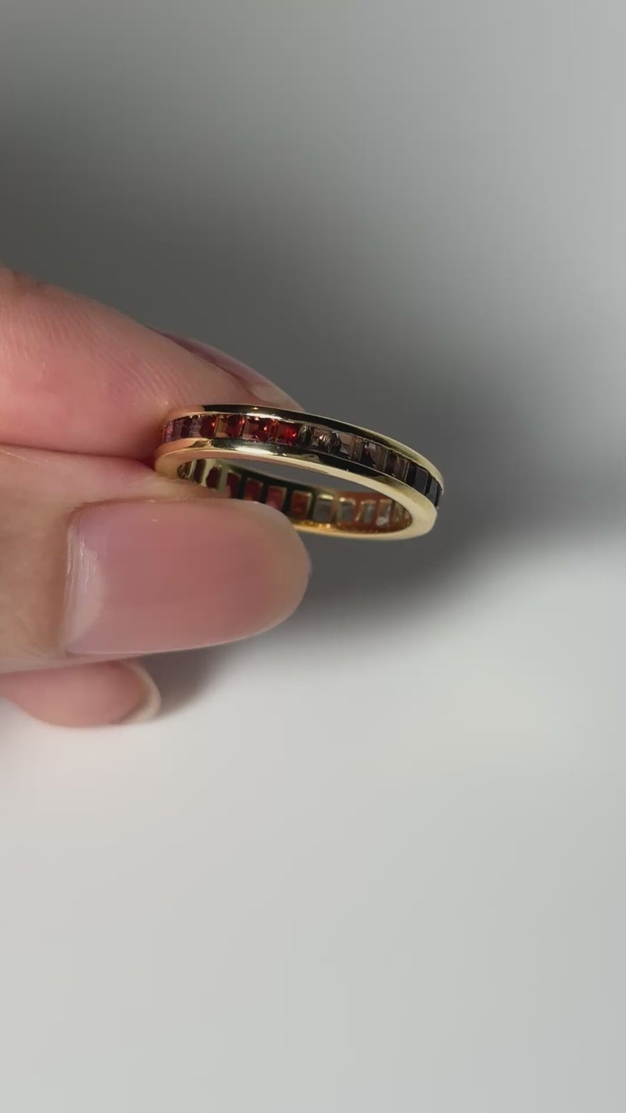 (Garnet &amp; Smoky Quartz/Gold) Bi-Color 3-Way Square Eternity Ring
