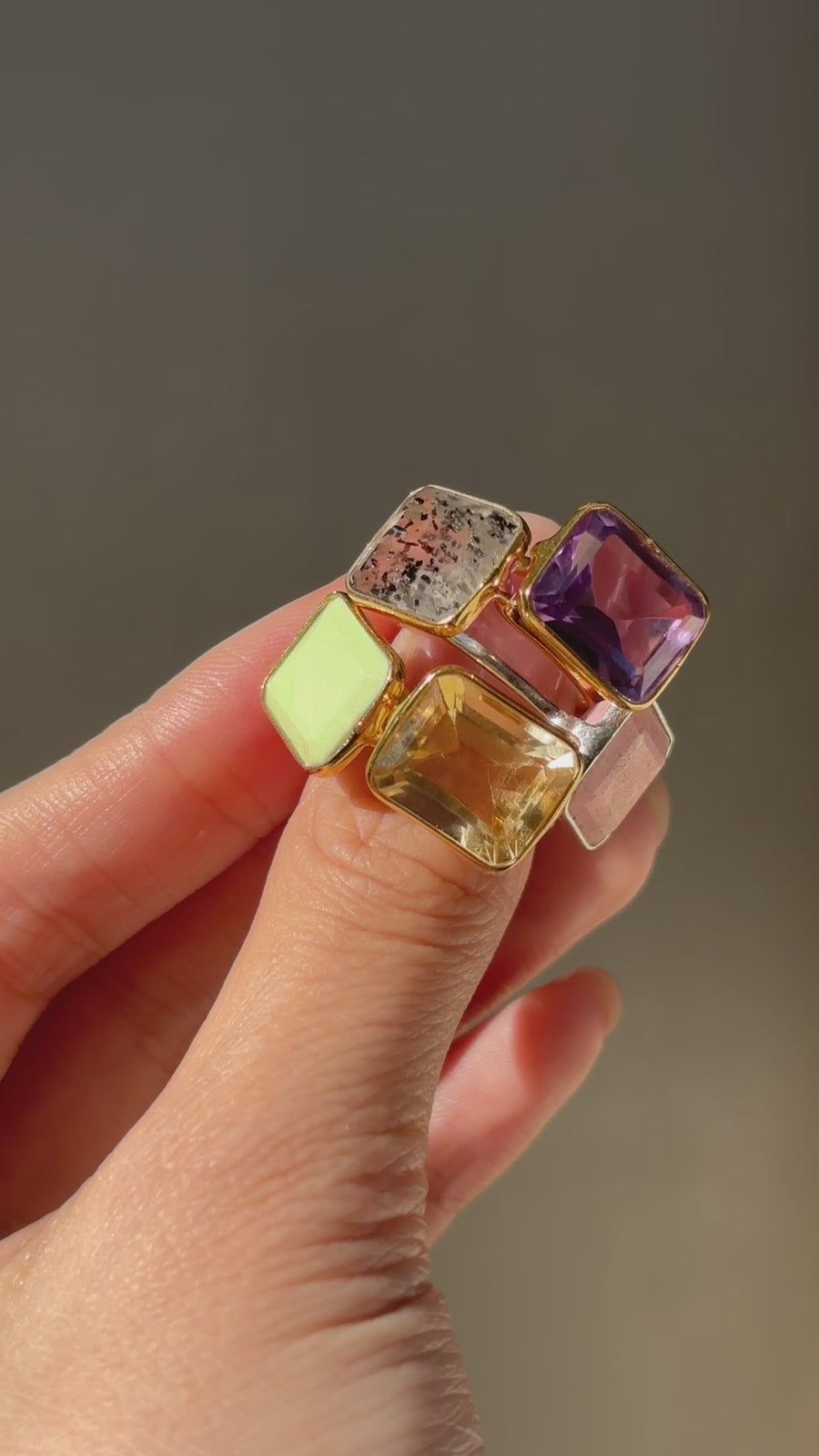 [EXCLUXIVE] (Deep Pink Amethyst/Gold) Octagon Tile Ring
