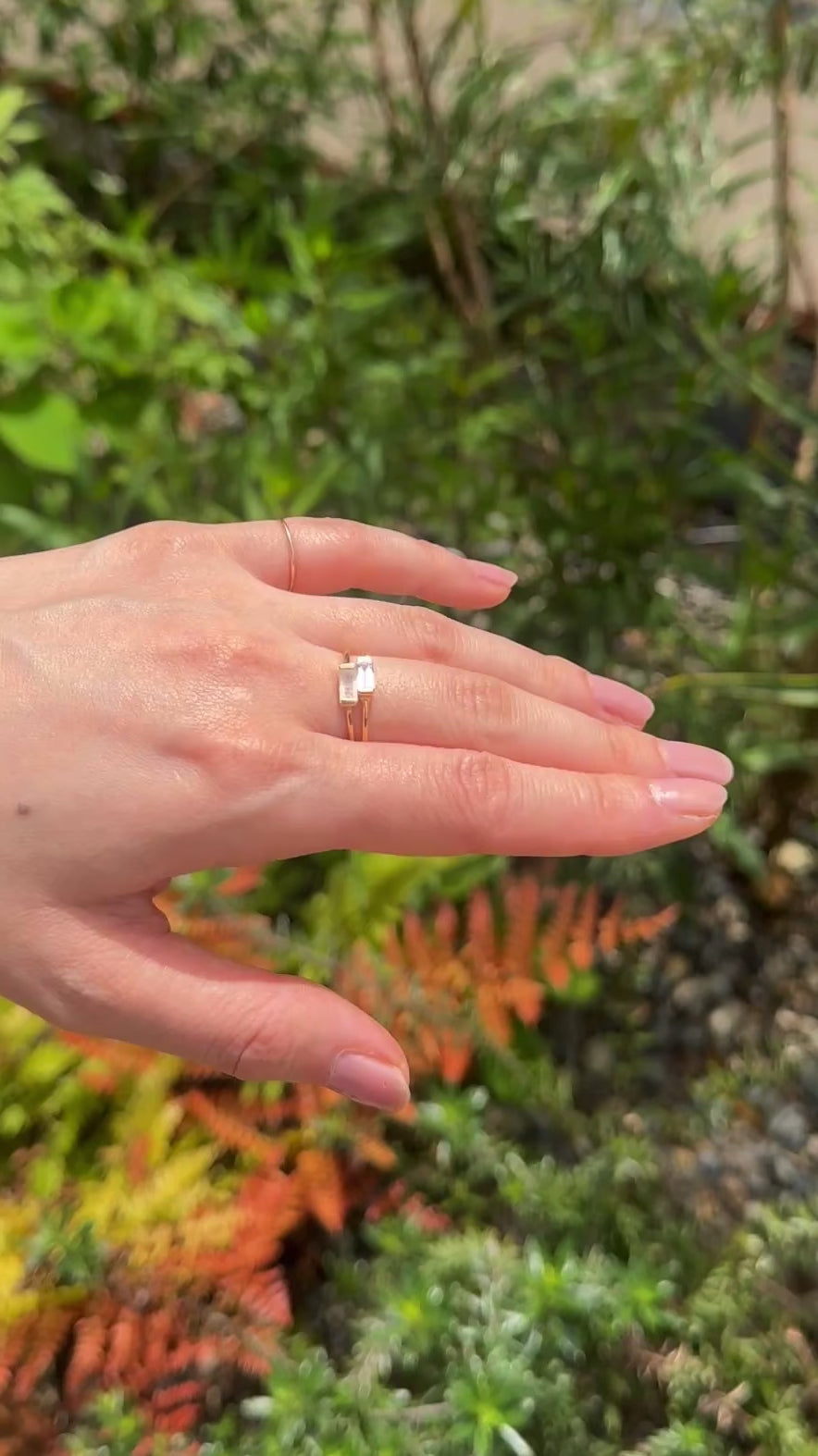 (レインボームーンストーン/gold) mini rect boad ring