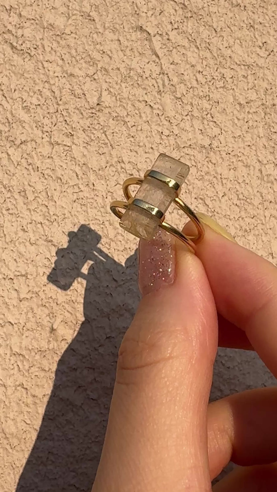 (Golden rutilated quartz) rect bandage ring