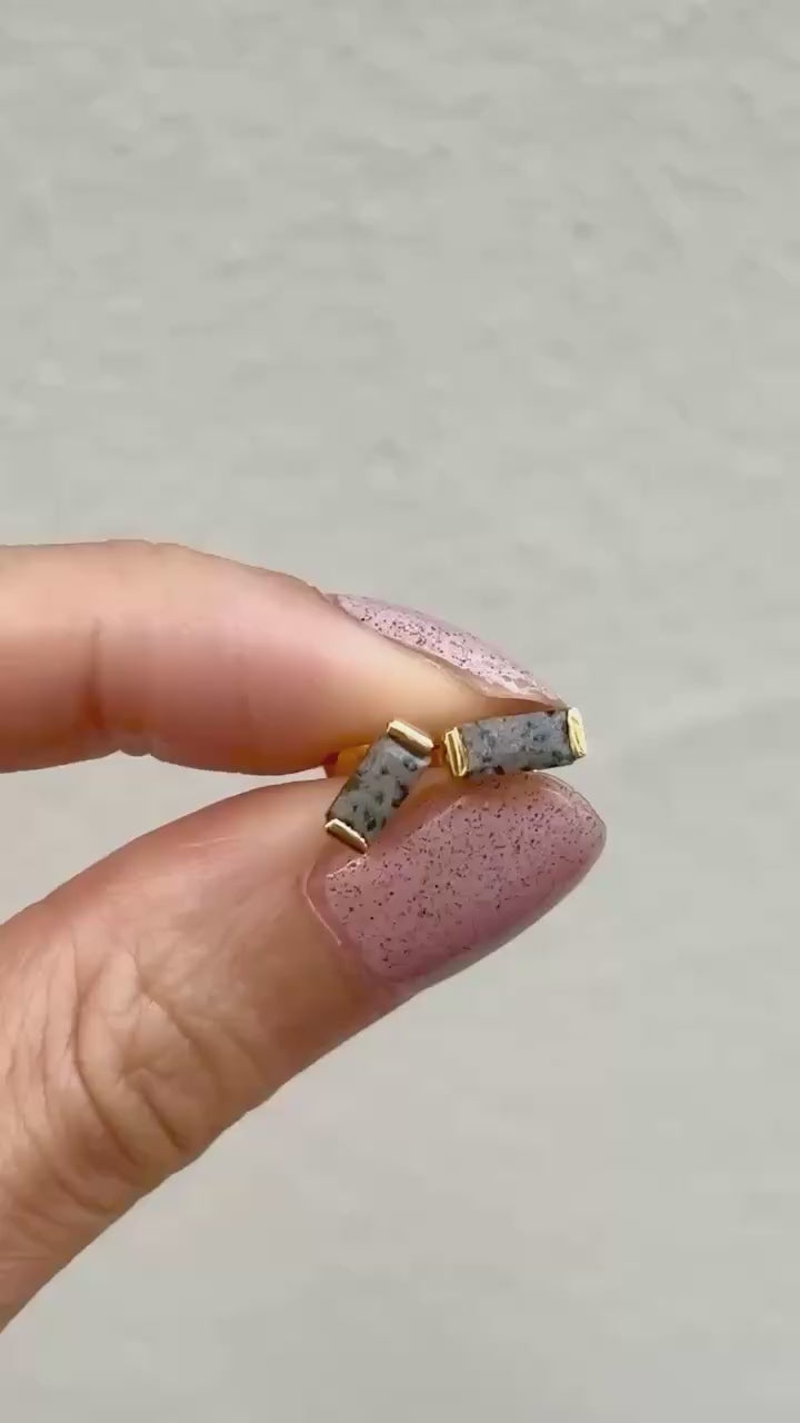 (ダルメシアンジャスパー/gold) mini rect boad earring