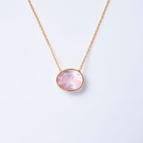 (ローズクオーツ/gold)：oval flower necklace