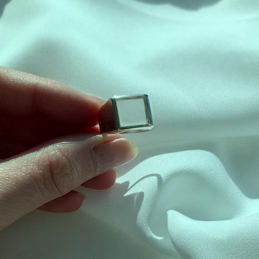 (クリスタル/silver) unisex block ring