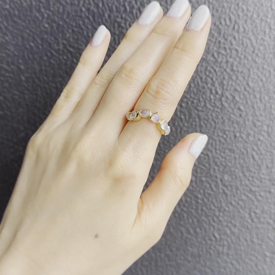 (Rainbow Moonstone/gold) Waved Eternity Ring-Multi Shape-