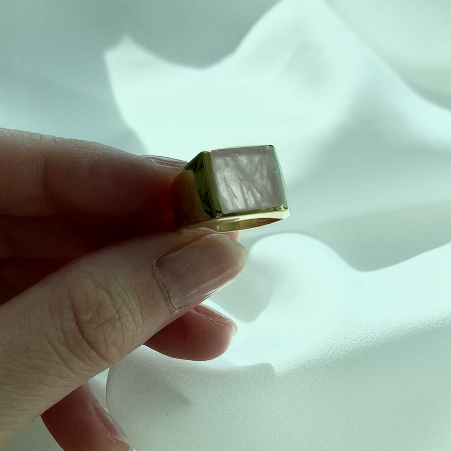 (ローズクオーツ/gold) unisex block ring