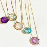 (ローズクオーツ/gold)：oval flower necklace