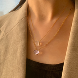 (ローズクオーツ/gold)：oval flower necklace