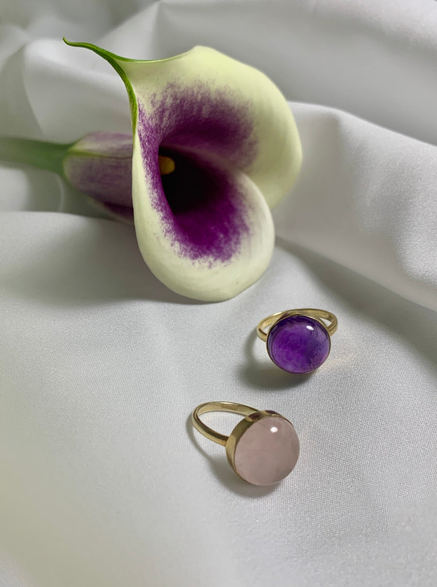 Rose quartz (gold): moon walk ring