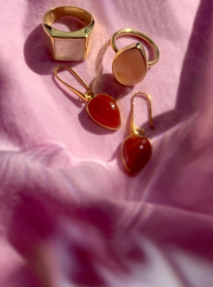 (ローズクオーツ/gold) unisex block ring