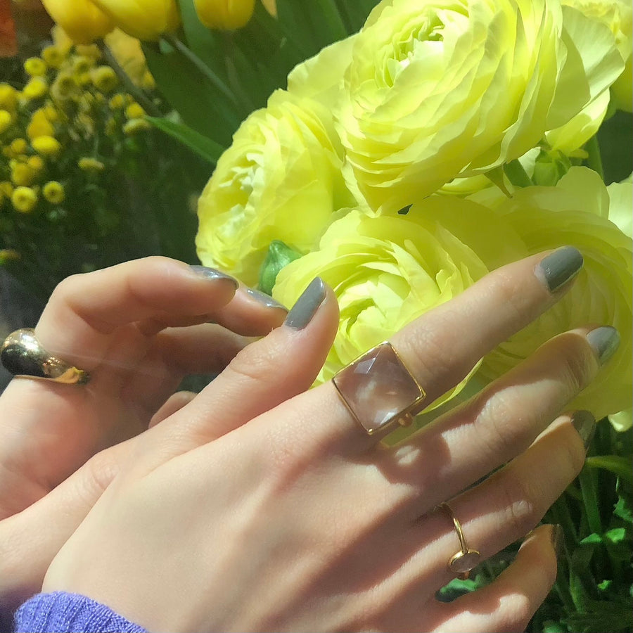 (Crystal/gold) Big solid square ring 