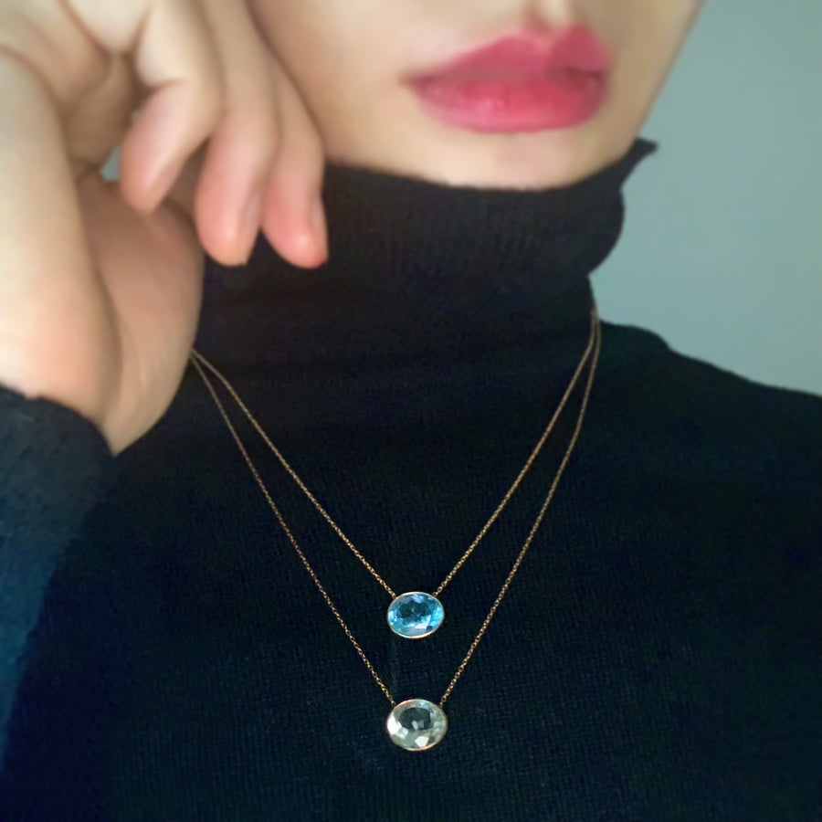 ブルートパーズ(gold)：oval flower necklace