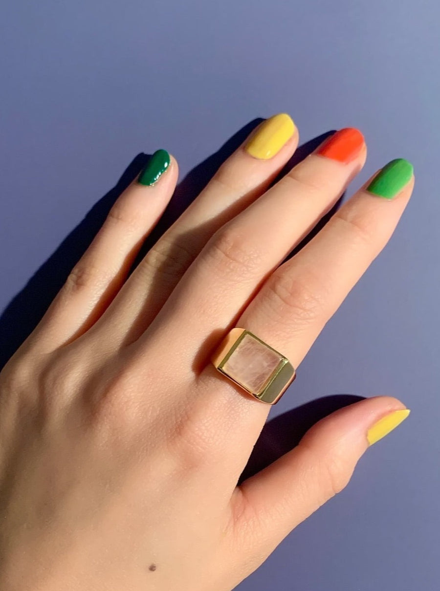(ローズクオーツ/gold) unisex block ring