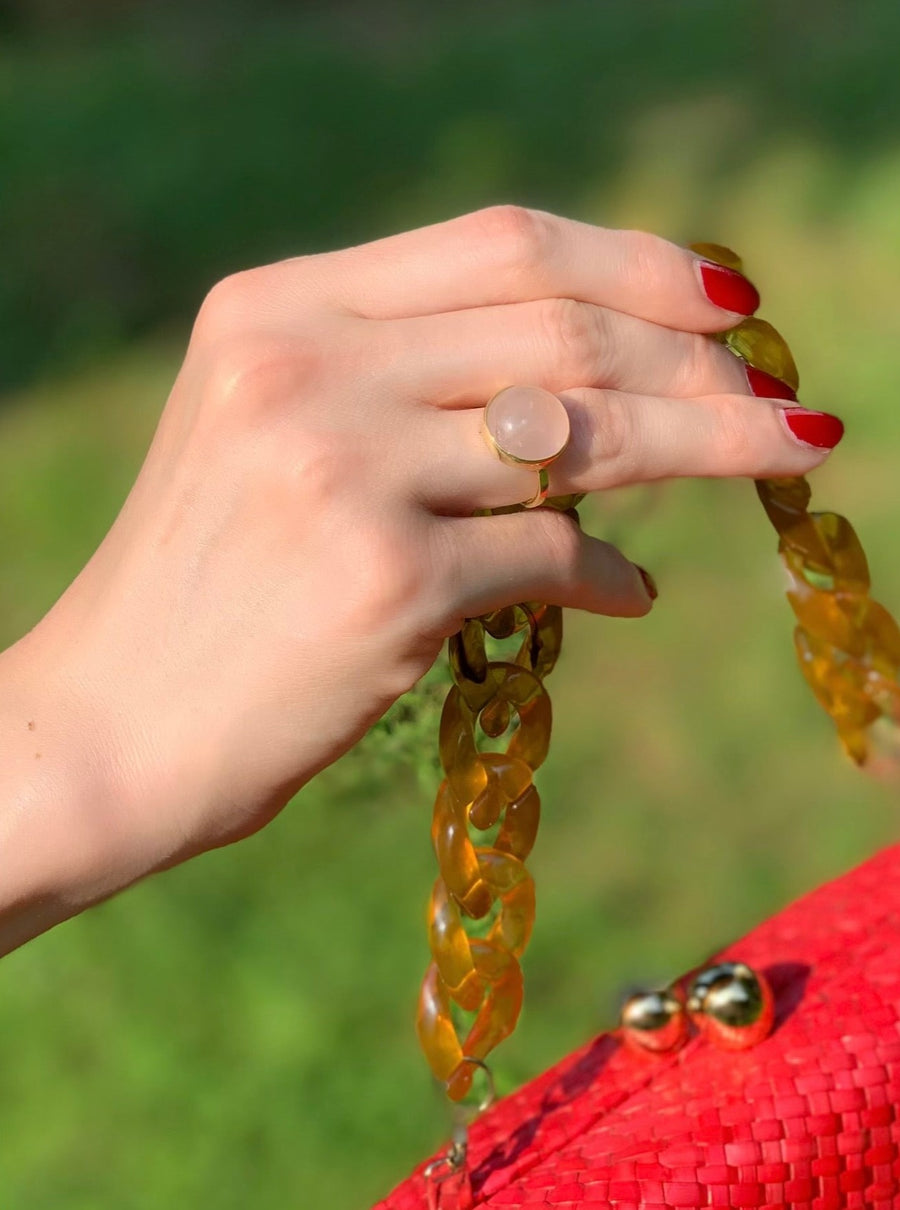 Rose quartz (gold): moon walk ring