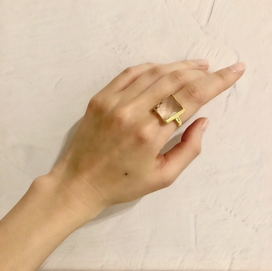 (Crystal/gold) Big solid square ring 
