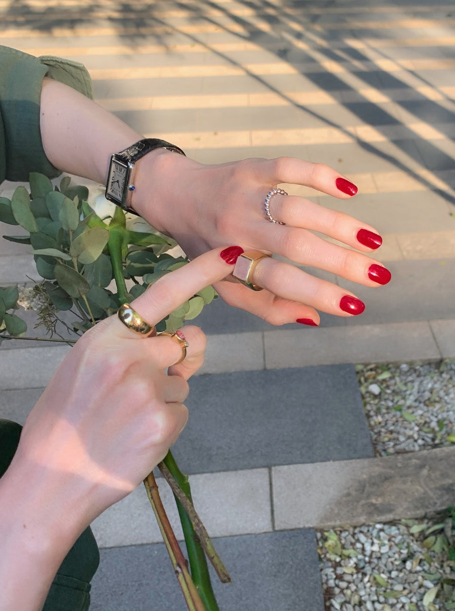 (ローズクオーツ/gold) unisex block ring