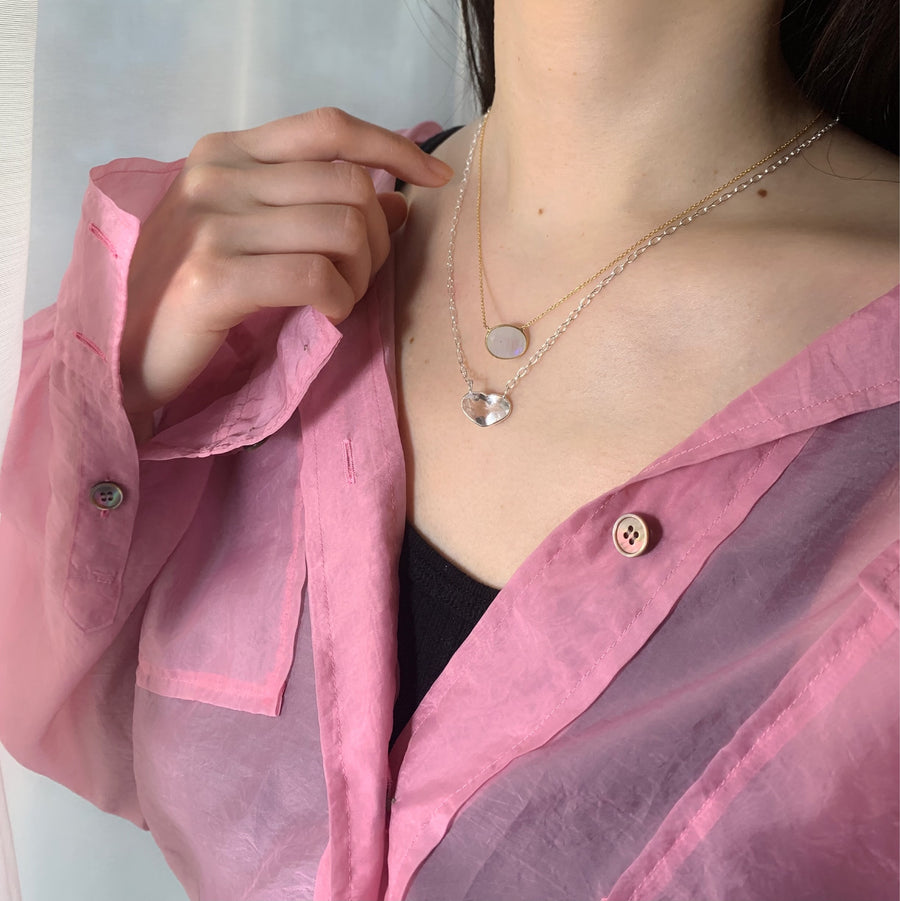 Rainbow Moonstone (gold): Oval Flower Necklace