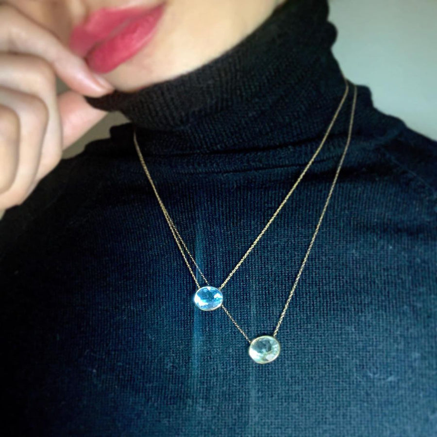 Green amethyst (gold): oval flower necklace
